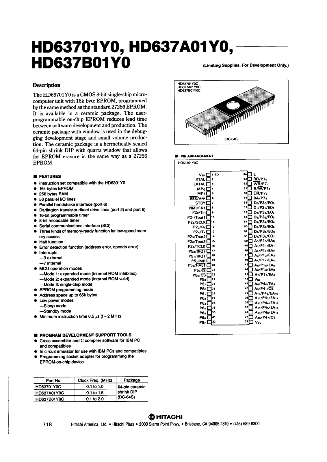 HIT HD637A01Y0C, HD63701Y0C Datasheet