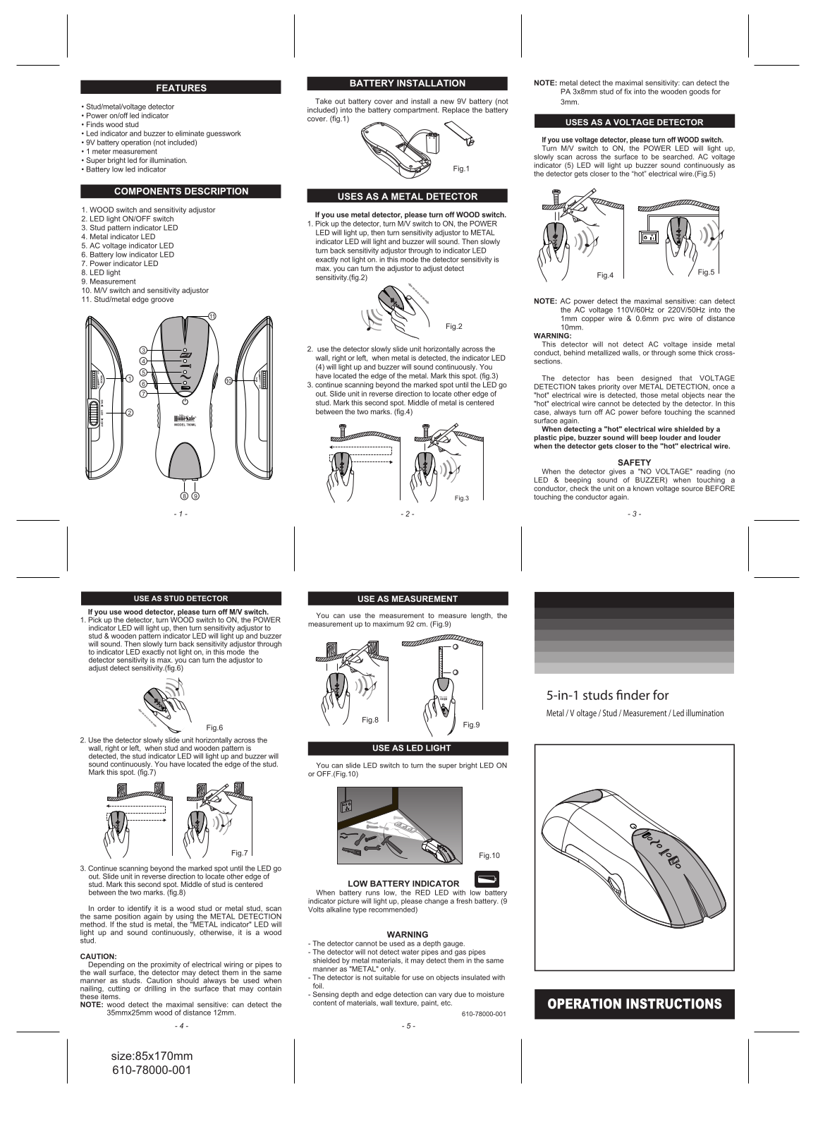 Harbor Freight Tools Stud Finder Product manual