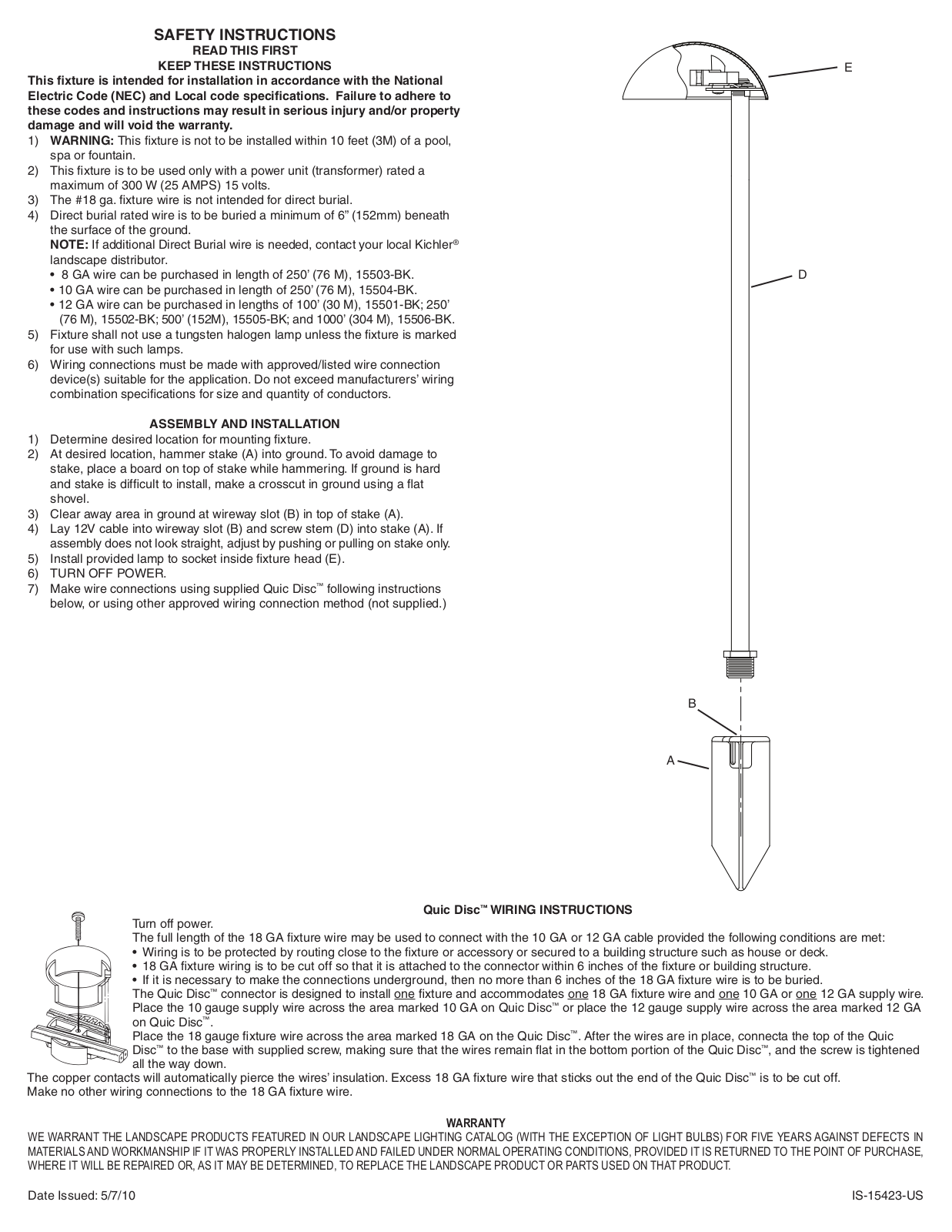 Kichler 15423 User Manual