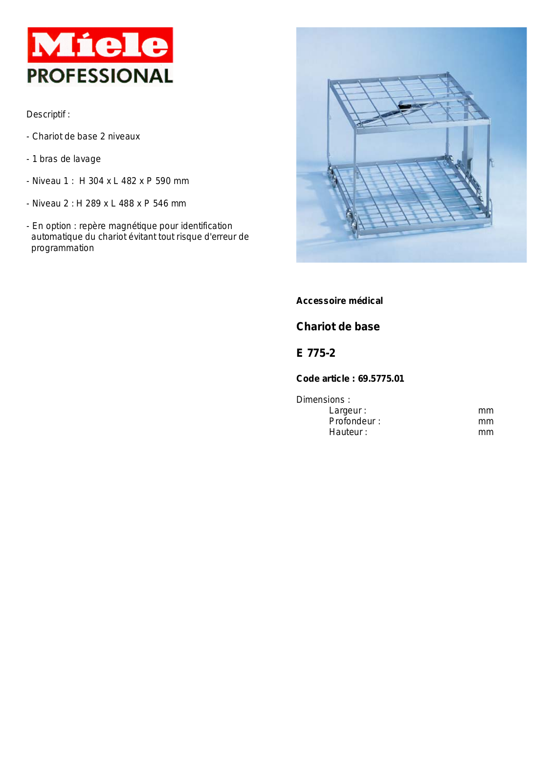 MIELE E 775-2 DESCRIPTIF User Manual