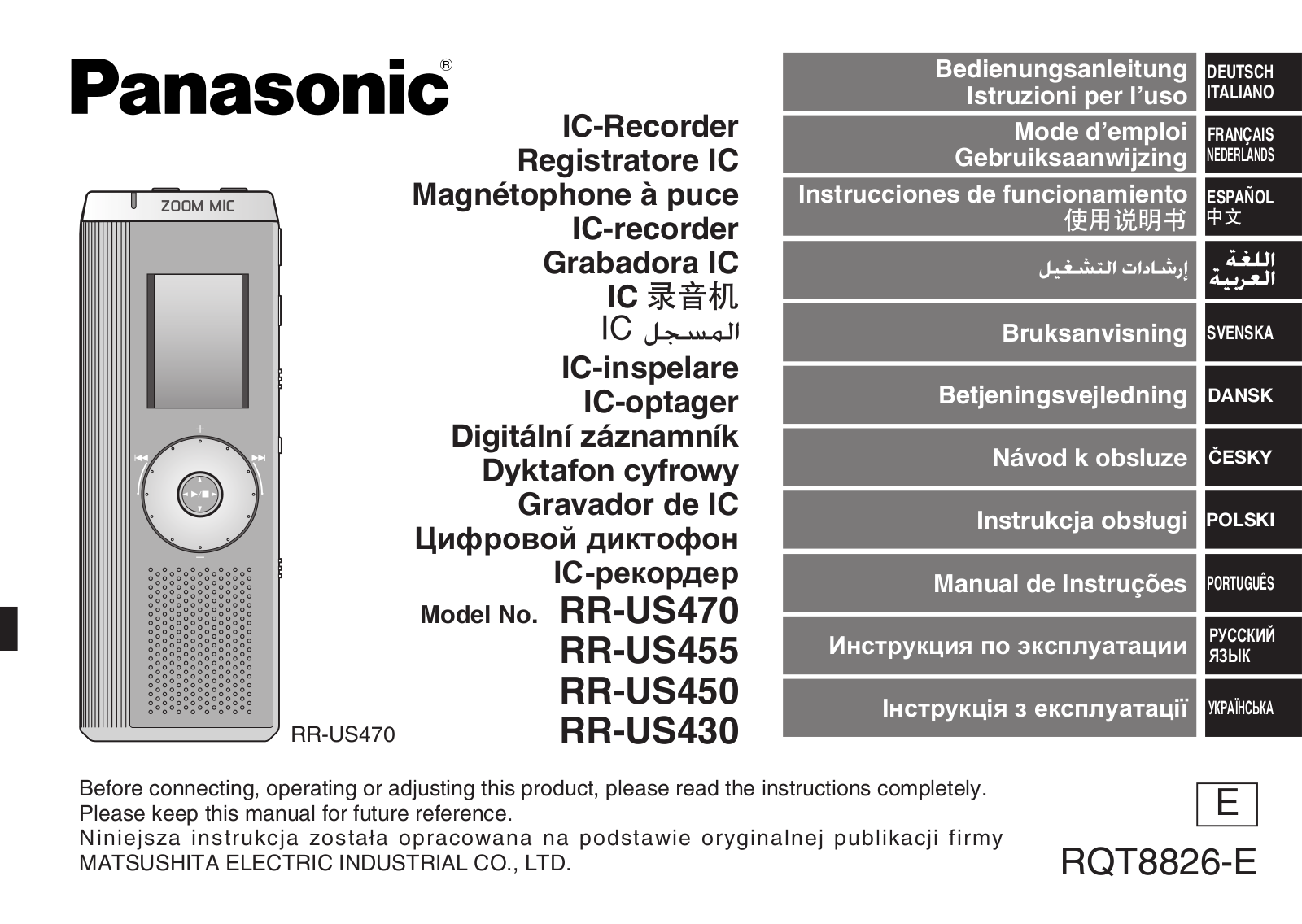 Panasonic RR-US430E-H User manual