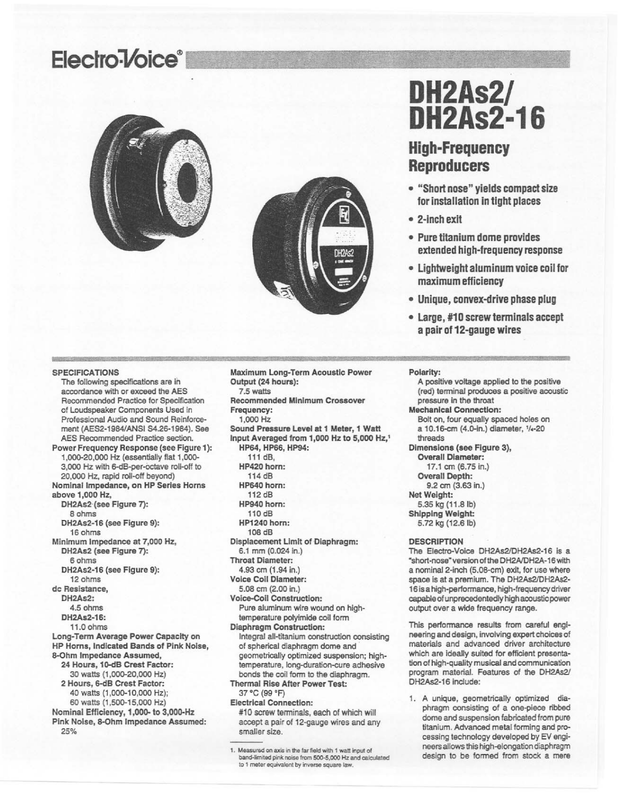 Electro-voice DH2AS2 User Manual