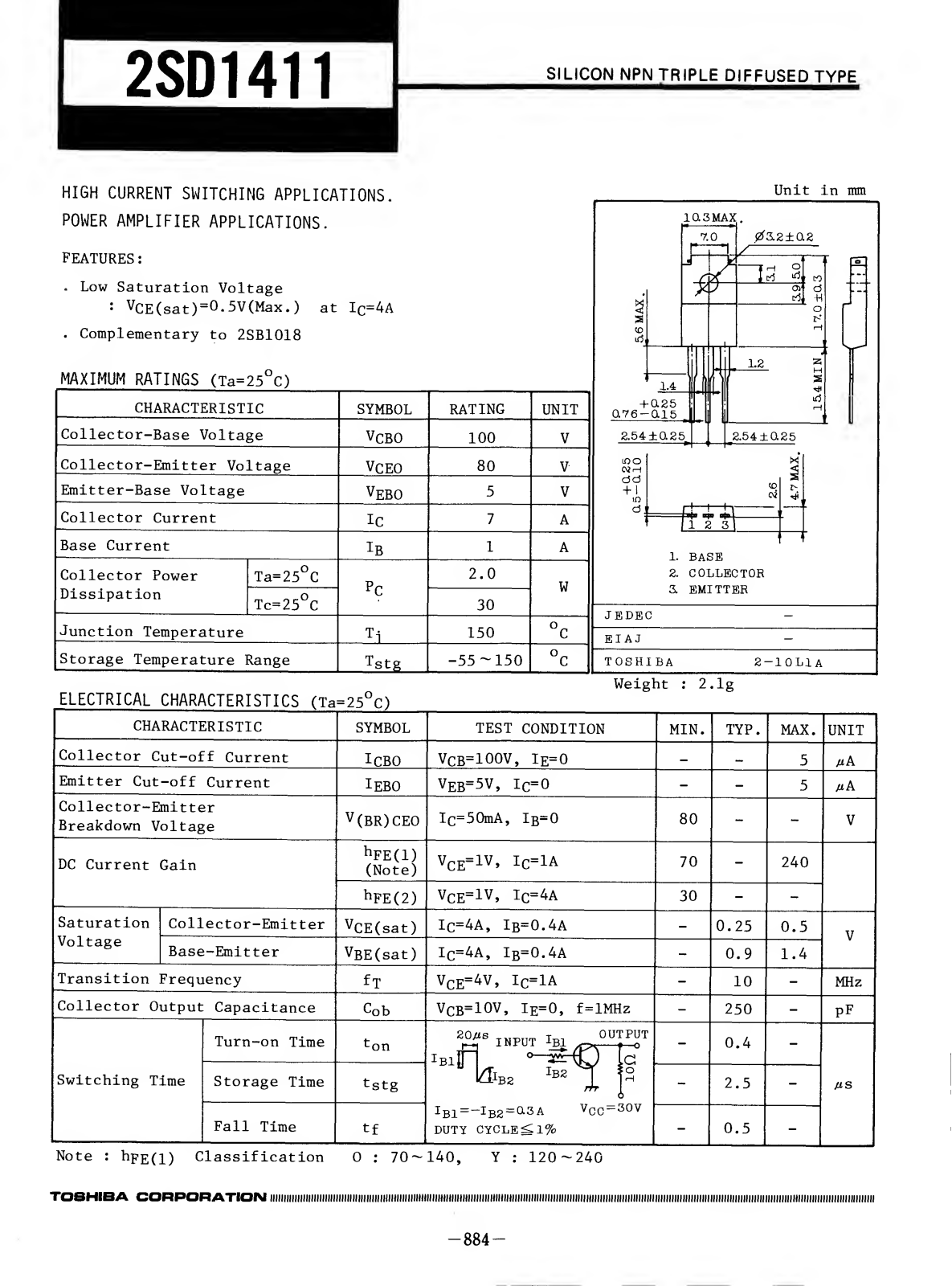 Datasheet 2SD1411 Specification - ManualMachine.com