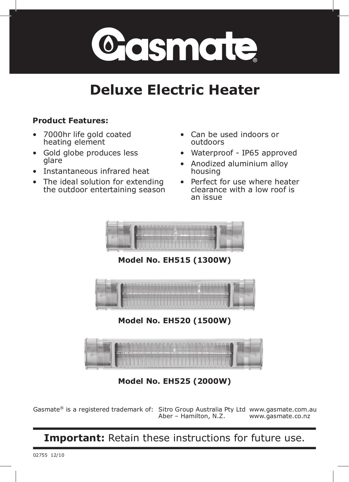 Gasmate EH515, EH520, EH525 User Manual - ManualMachine.com