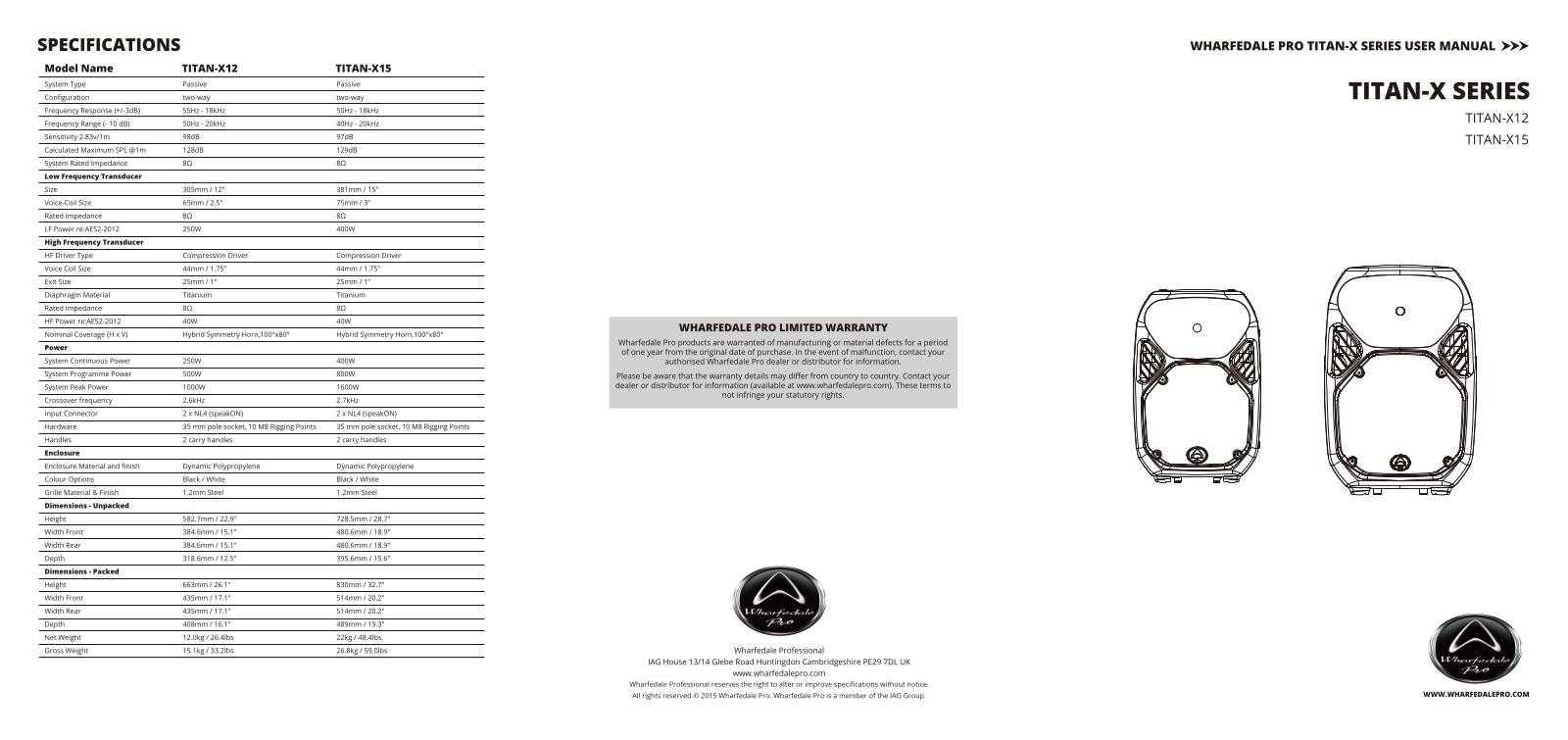 Wharfedale TITAN-X15, TITAN-X12 User Manual