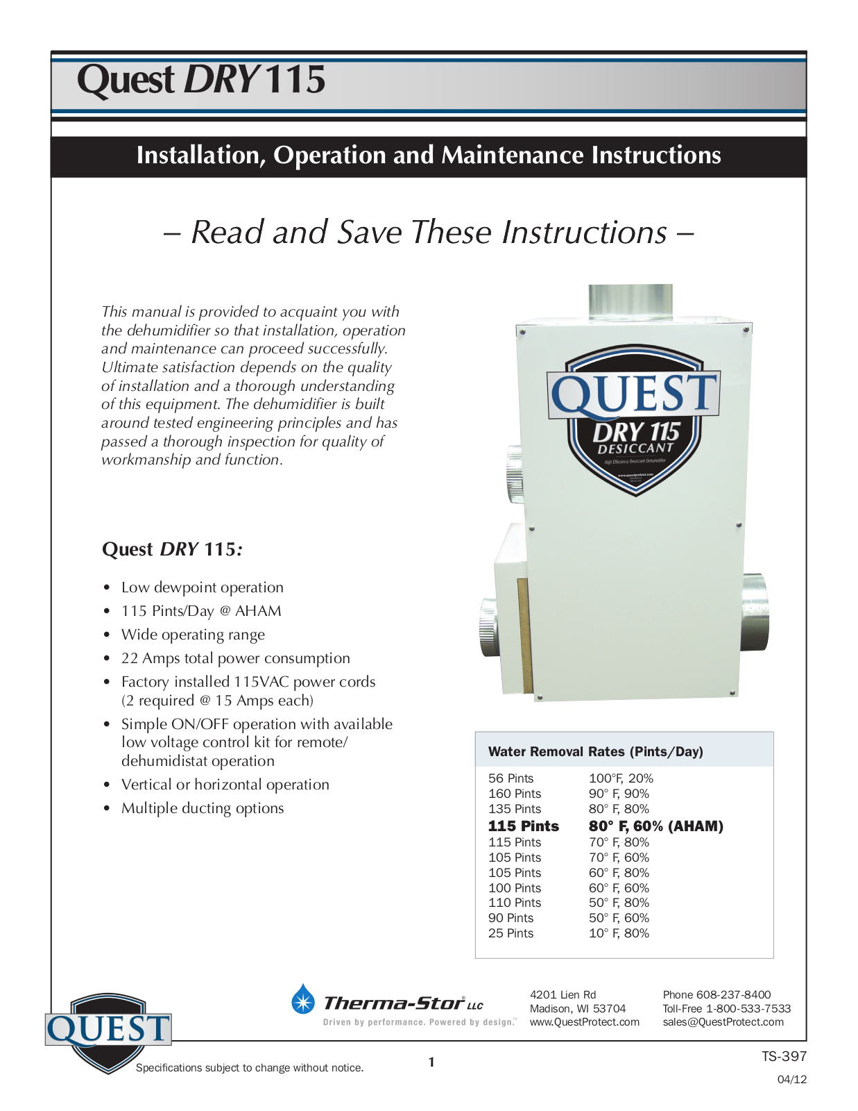 Quest DRY 115 User Manual