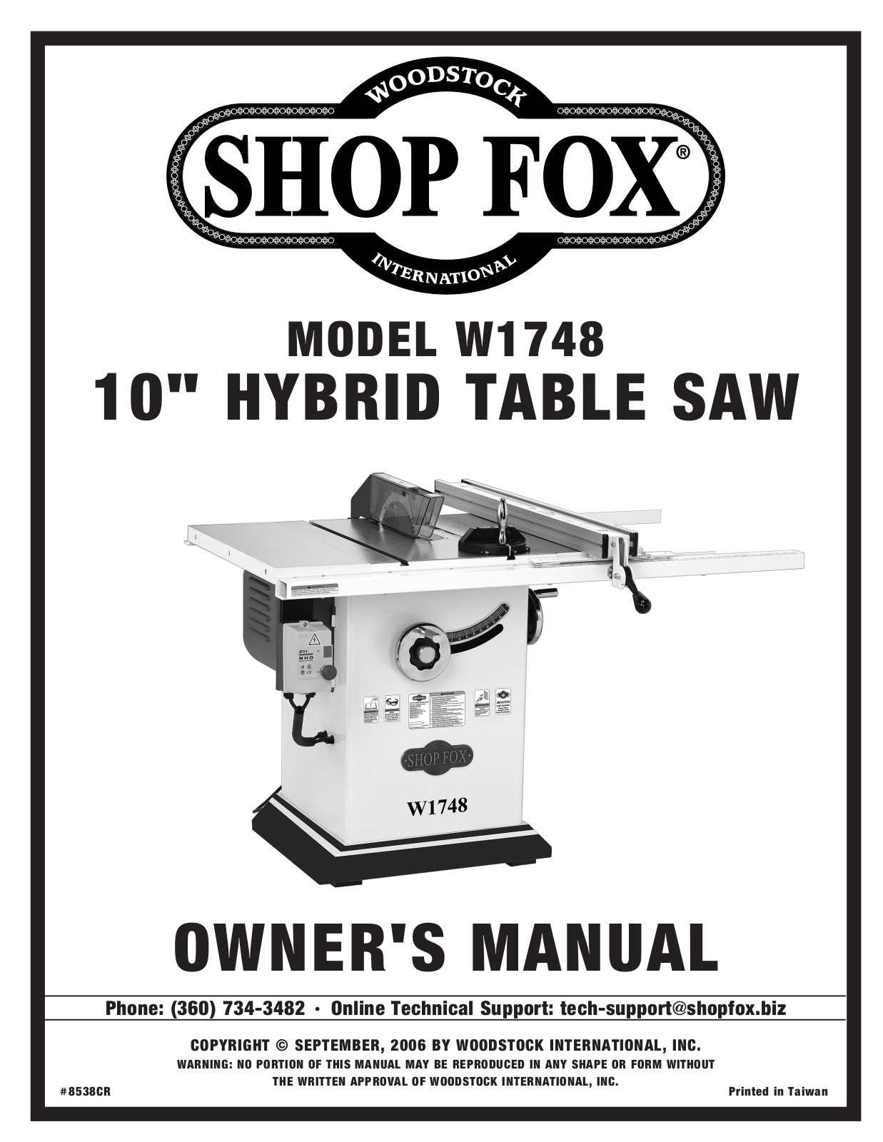 Shop fox W1748 User Manual