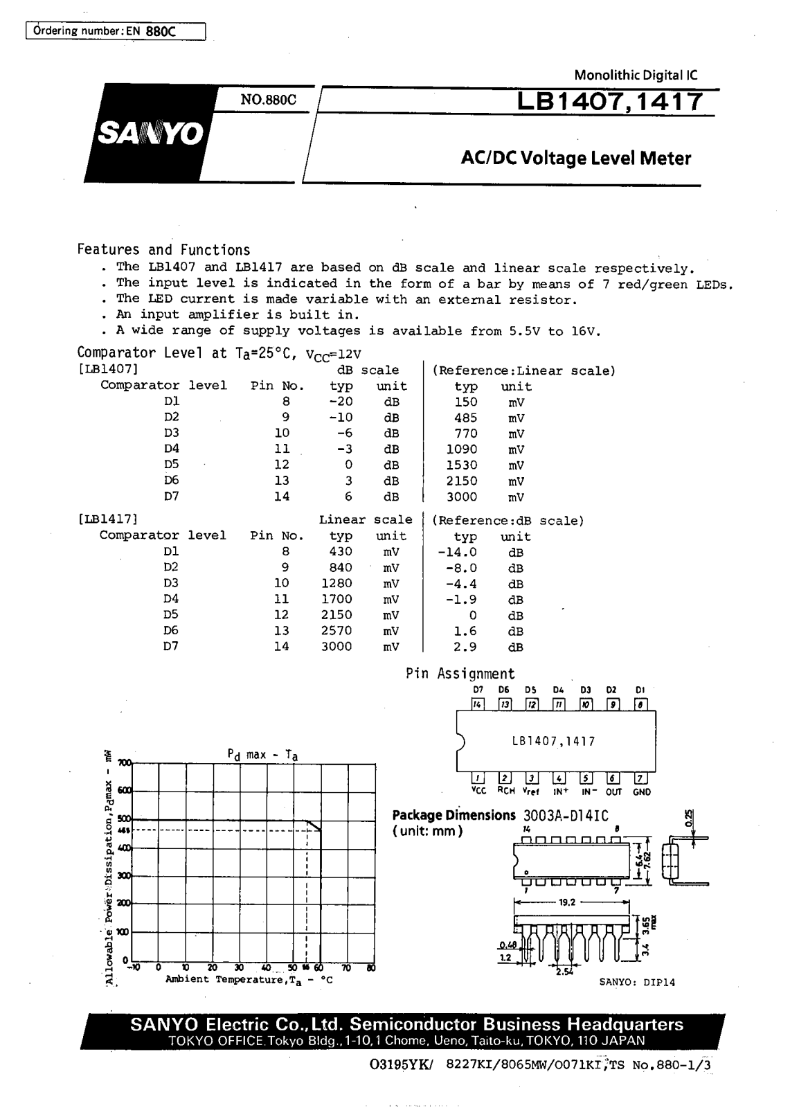 SANYO LB1417, LB1407 Datasheet