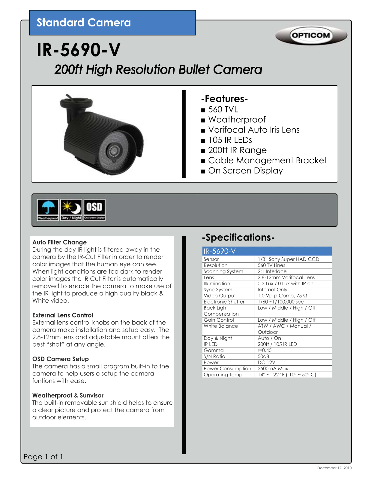 Opticom IR-5690-V DATASHEET - ManualMachine.com