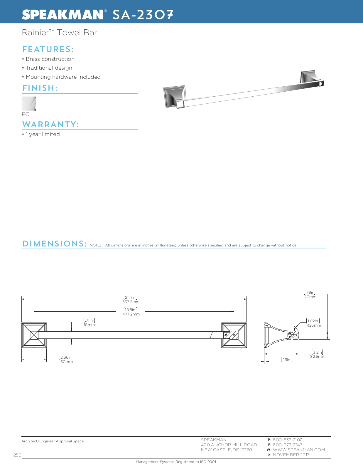 Speakman TCTA1224 Specifications - ManualMachine.com