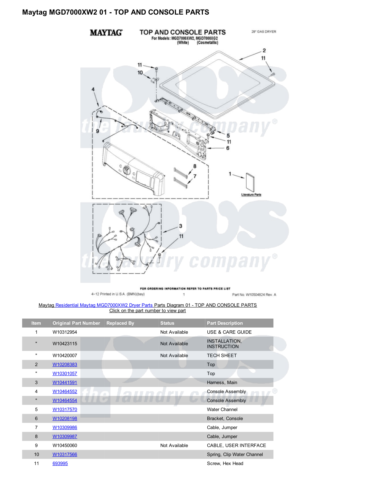 Maytag MGD7000XW2 Parts Diagram