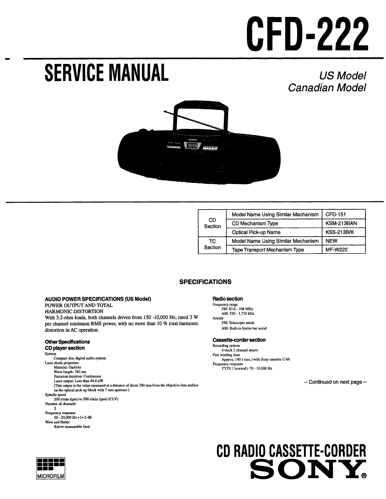 Sony CFD-222 Schematic