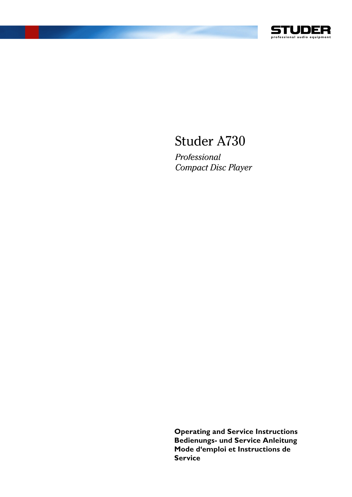 Studer A-730 Service manual