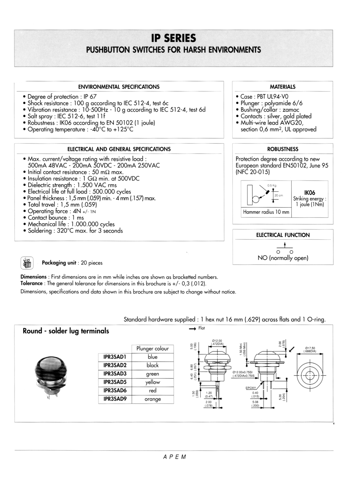 APEM IP R3S GE Datasheet - ManualMachine.com