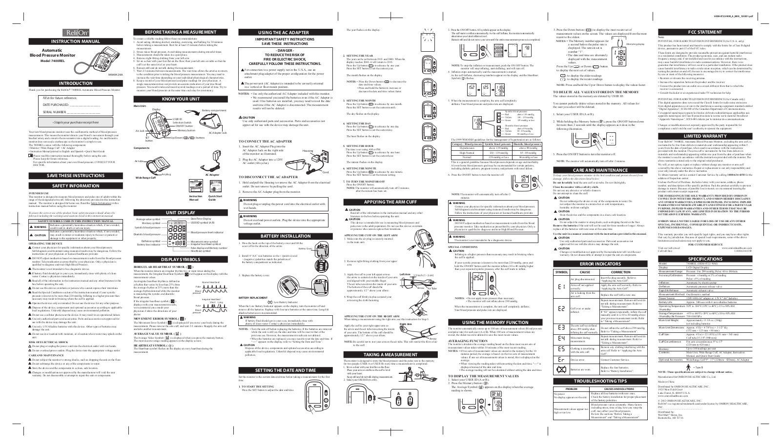 ReliOn BP300 Owner's Manual