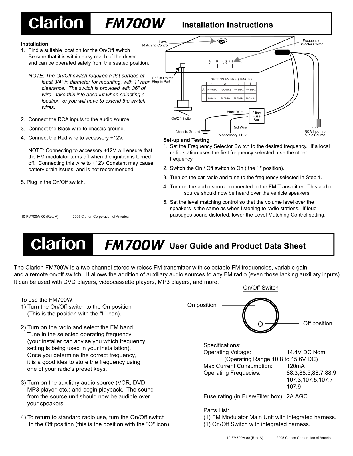 Clarion FM700W User Manual