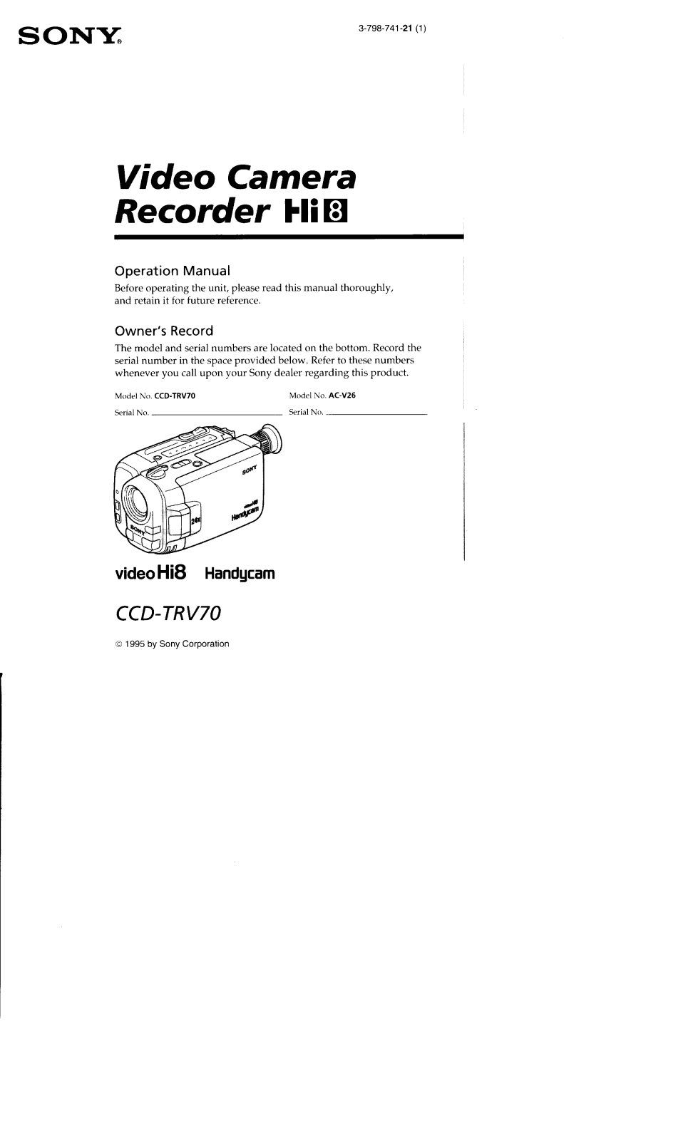 Sony CCD-TRV70 User Manual