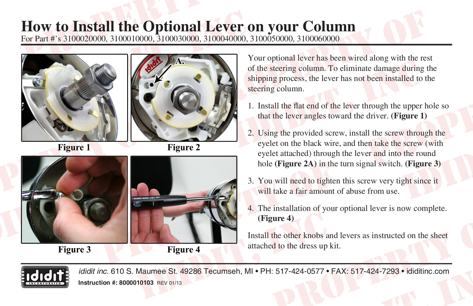 ididit Column Add-Ons Optional Lever User Manual