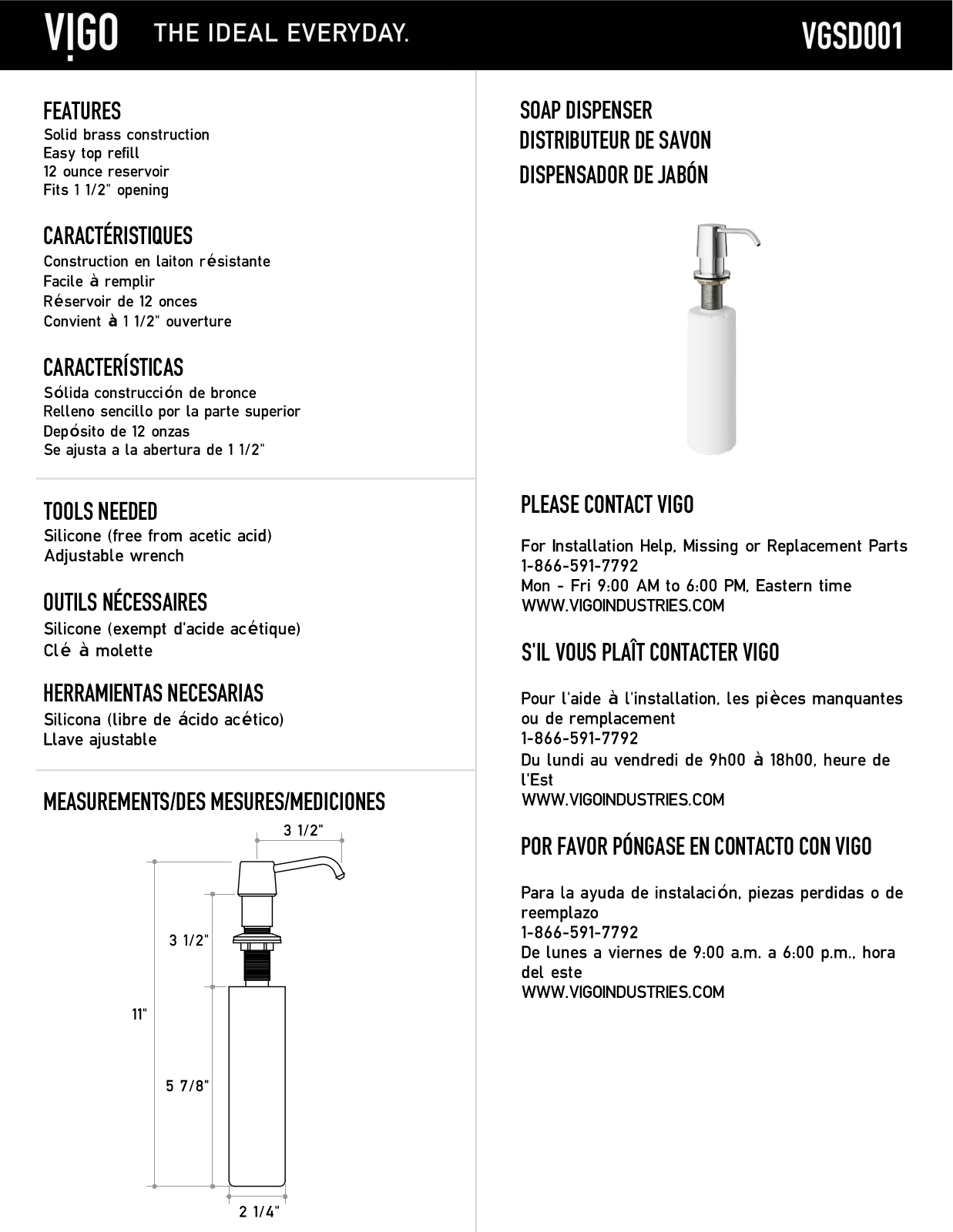 Vigo VG02002STK2 Product Guide