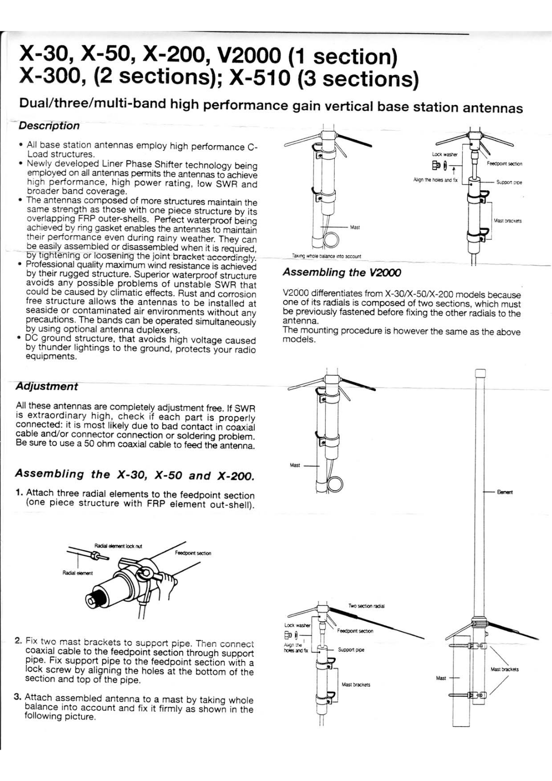 Diamond Antenna X-30_X50_X-200_X-300_X-510_V2000 User guide