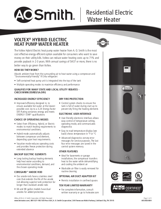 A.O. Smith HPTU50N User Manual
