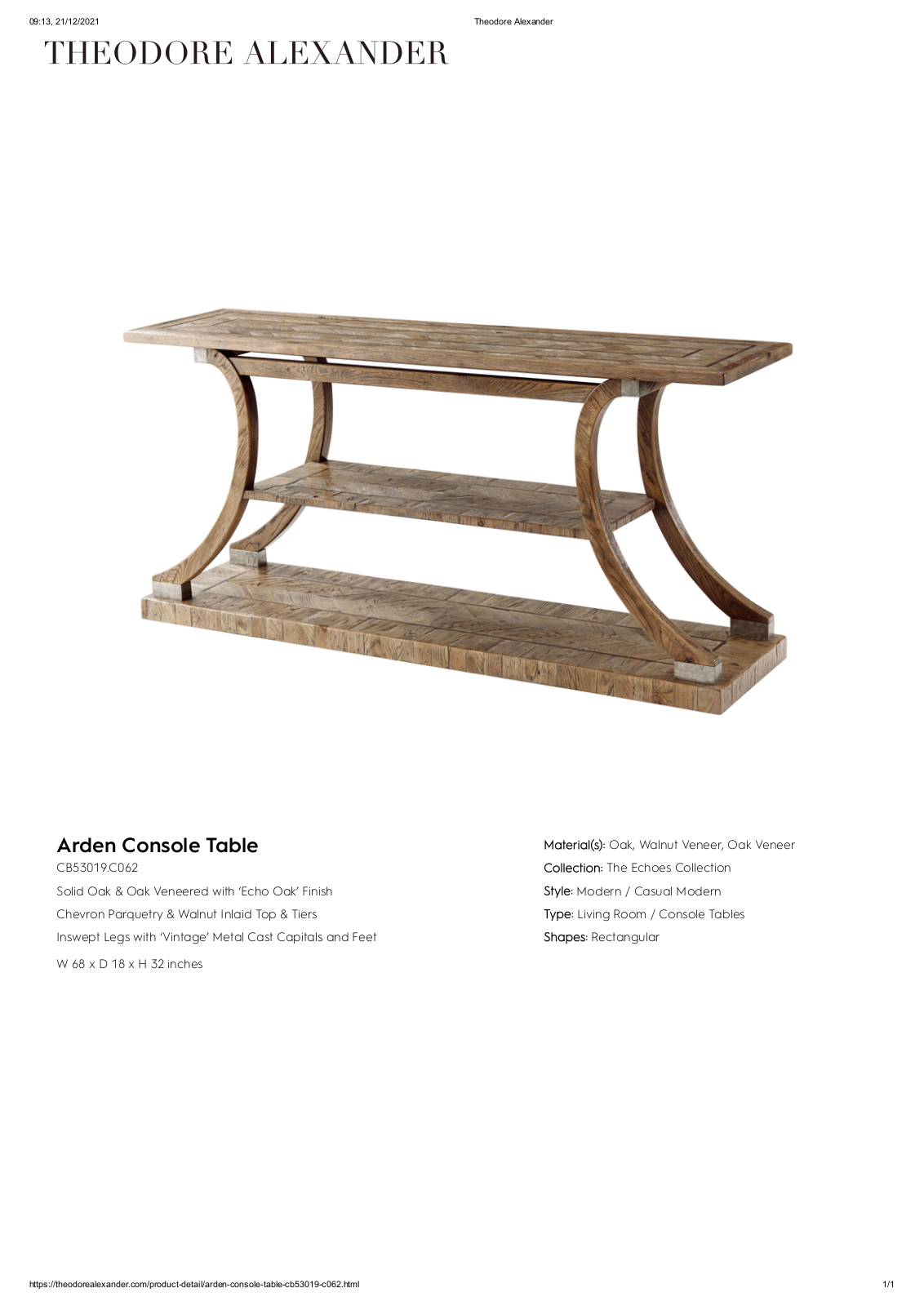 Theodore Alexander FPLJ3078 Specifications - ManualMachine.com