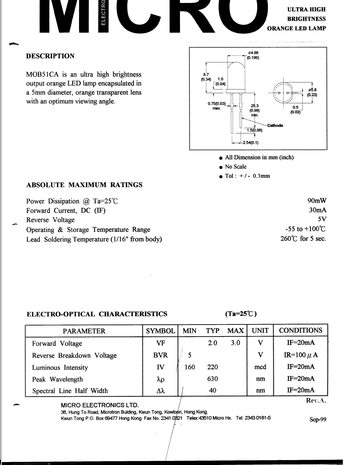 MICRO MOB51CA Datasheet