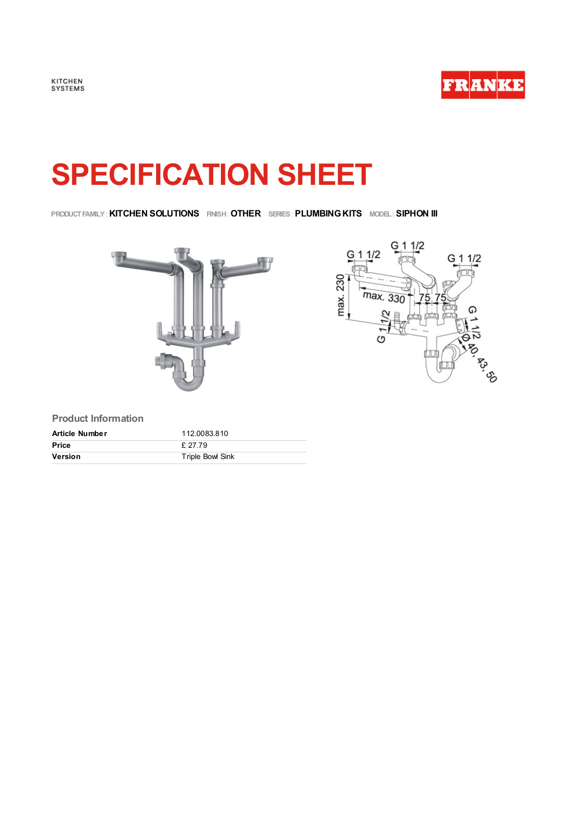 Franke Foodservice SIPHON III User Manual