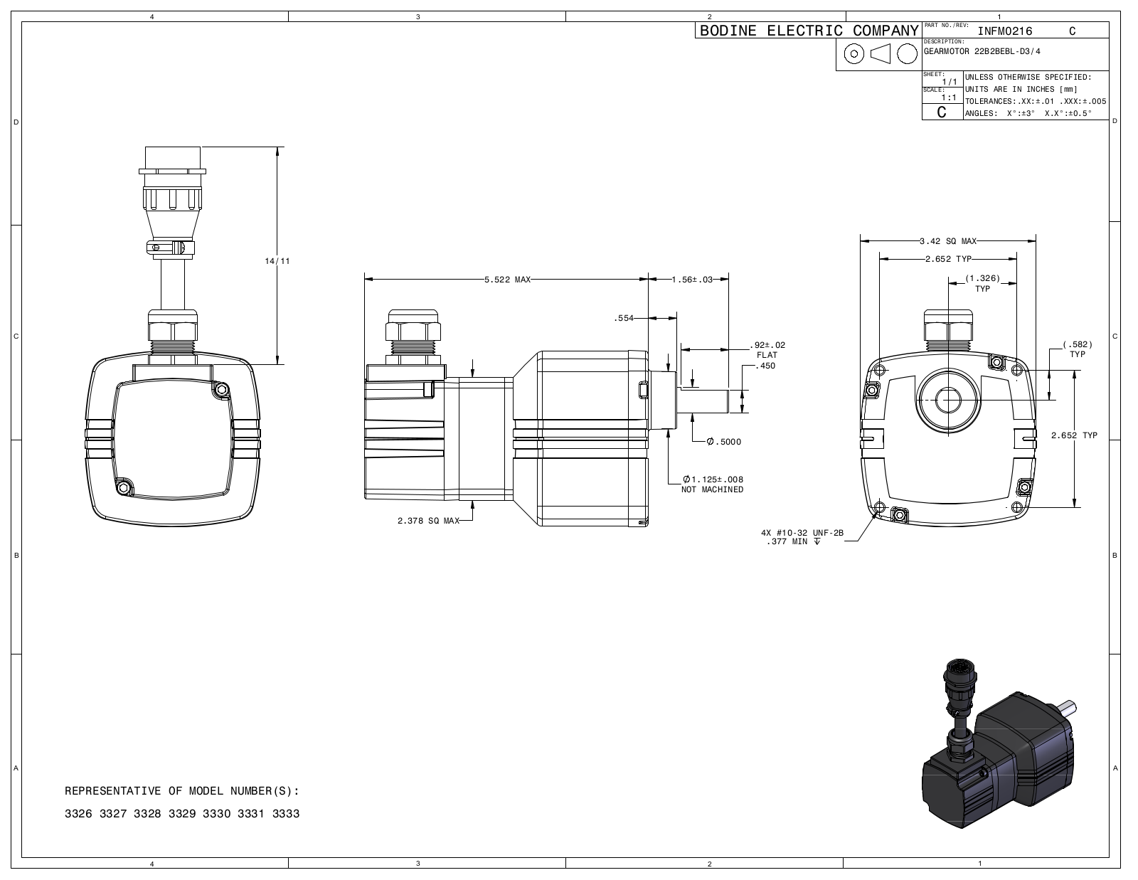 Bodine 3326, 3327, 3328, 3329, 3330 Reference Drawing