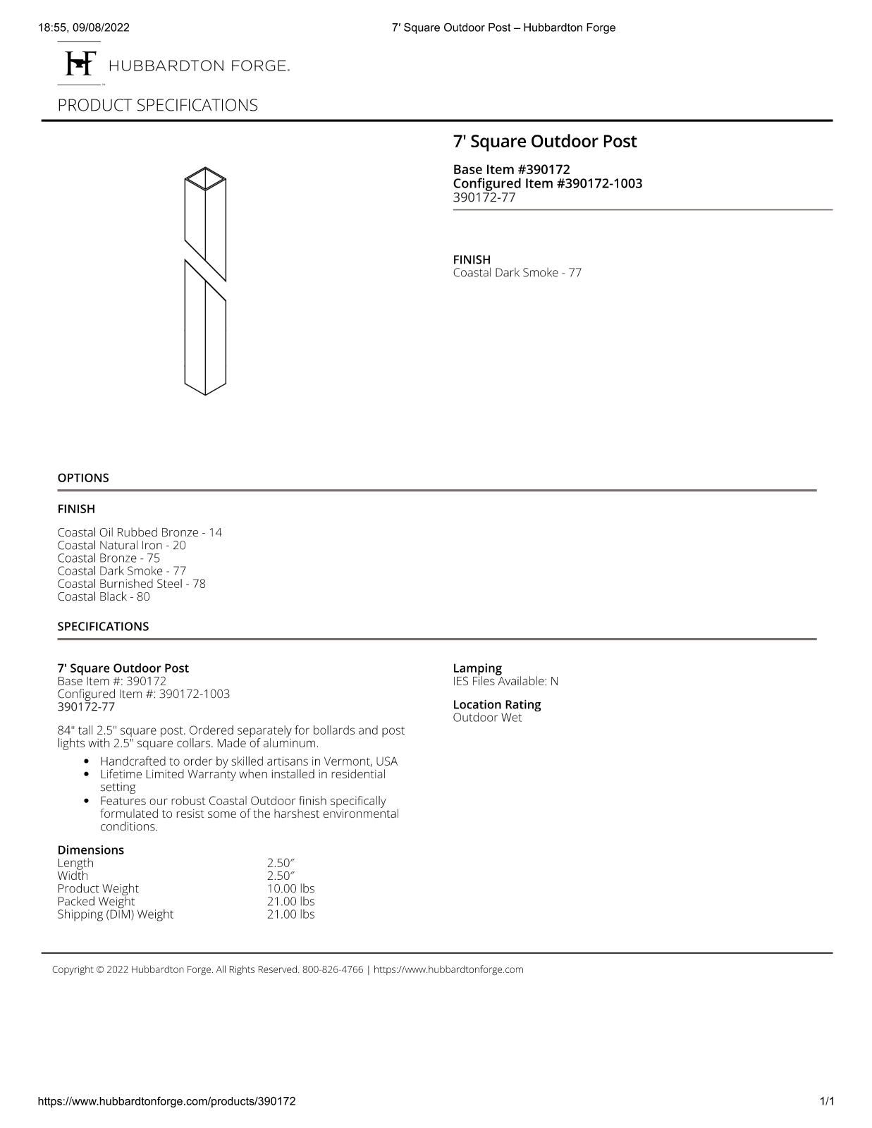 Hubbardton Forge GCVP2568 Specifications