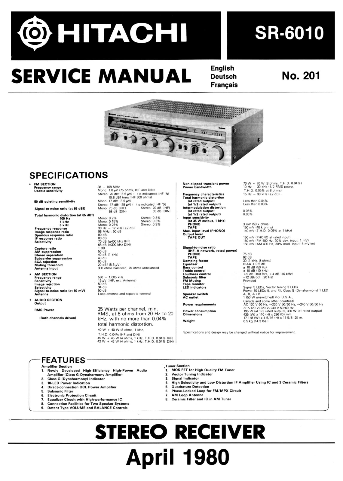 Hitachi SR-6010 Service Manual