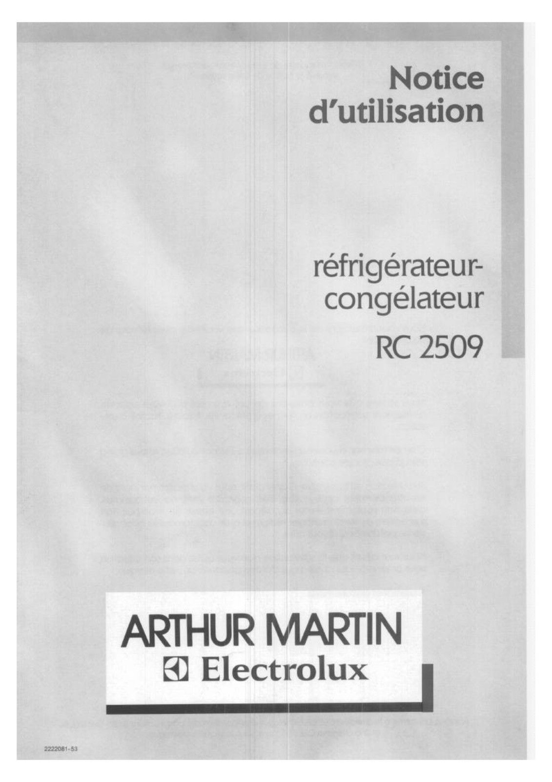 Arthur martin RC2509 User Manual