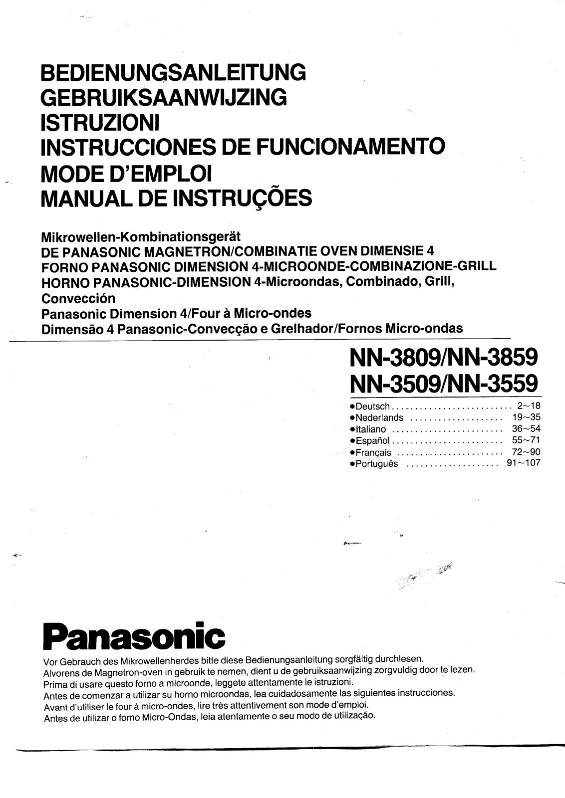 PANASONIC NN3809, NN3859 User Manual