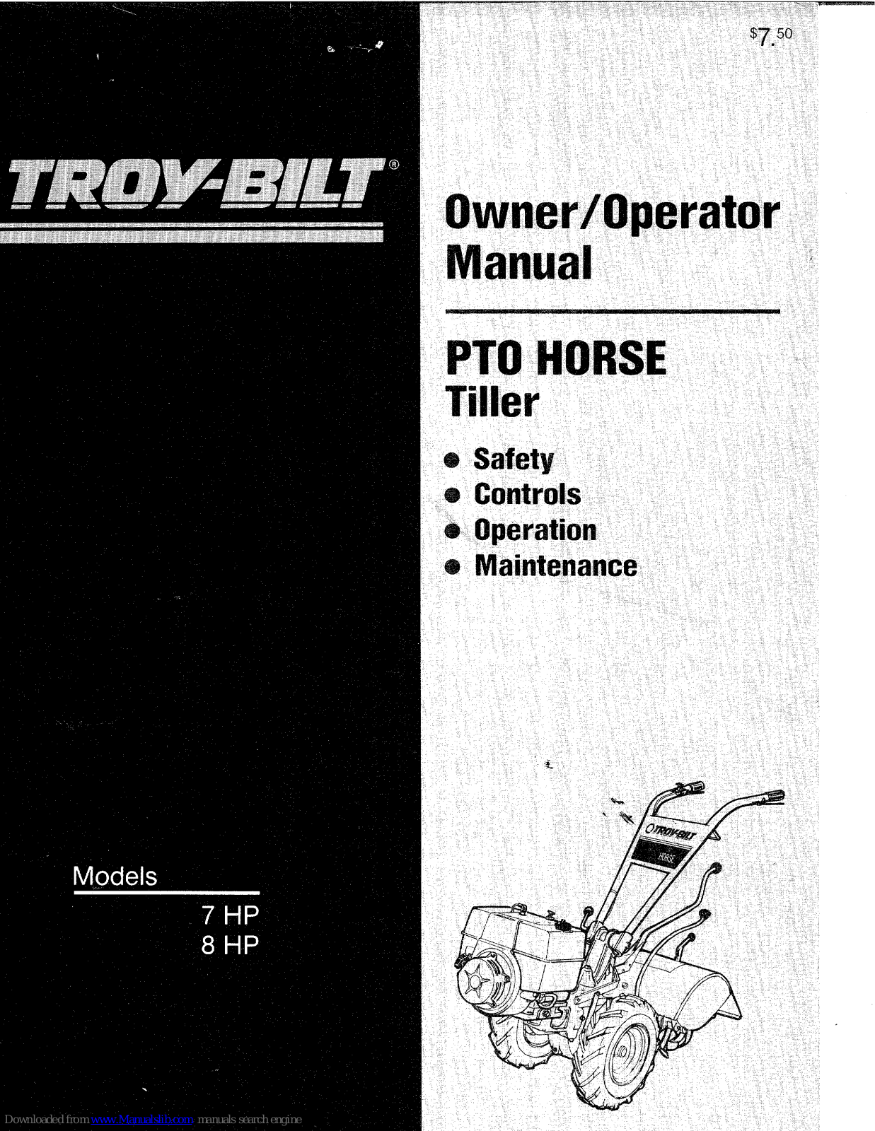 Troy-Bilt 8 HP, PTO Horse 7 HP, PTO Horse 8 HP Owner's/operator's Manual