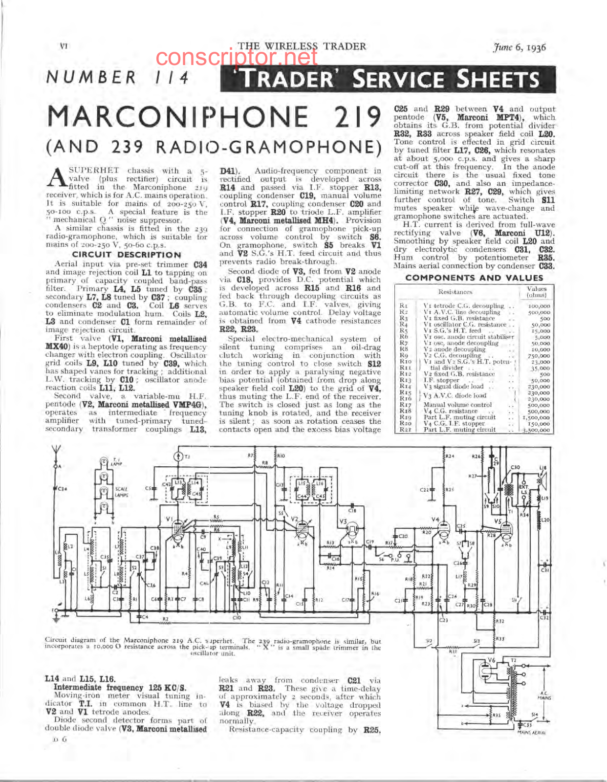 MARCONIPHONE 219, 239 Service manual