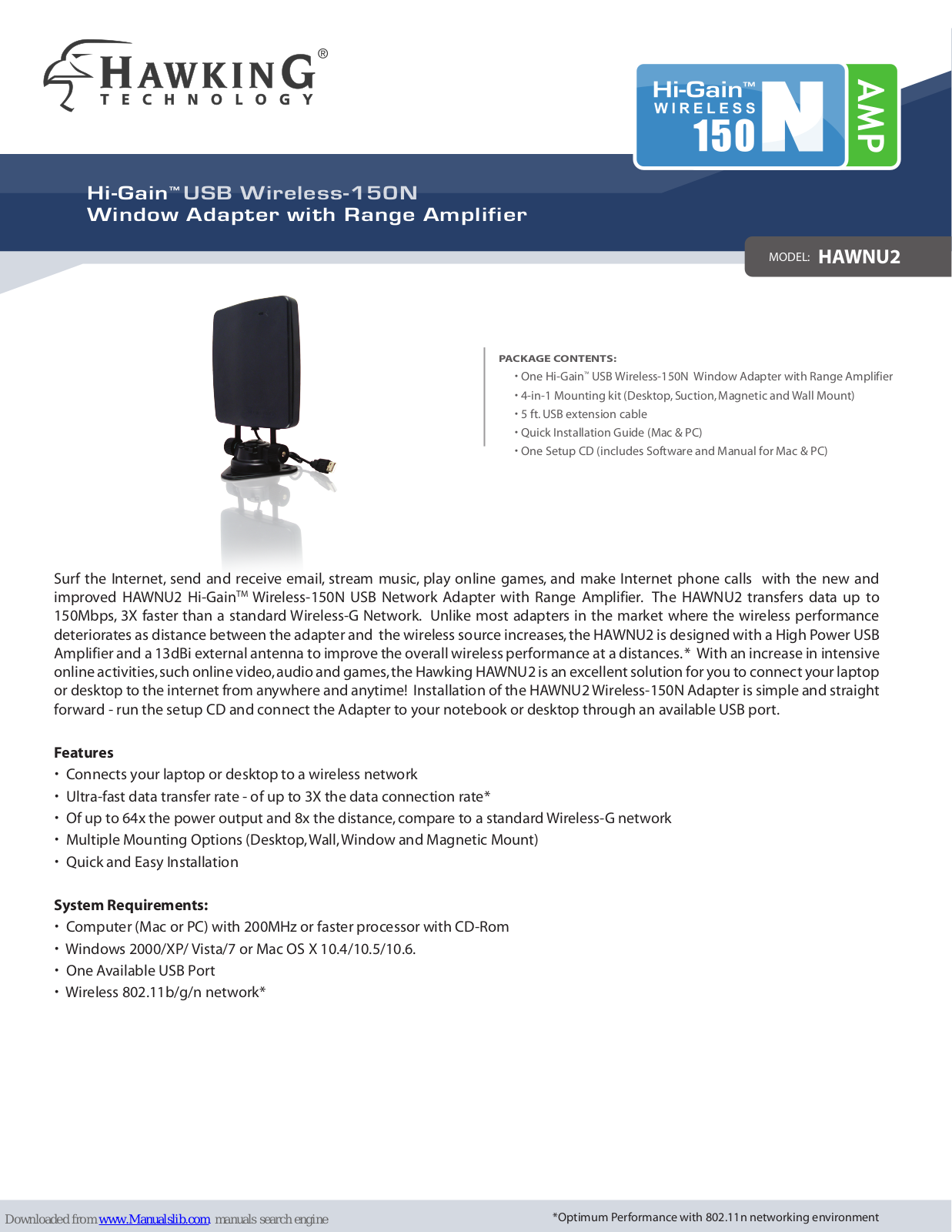 Hawking Hi-Gain HAWNU2 Datasheet