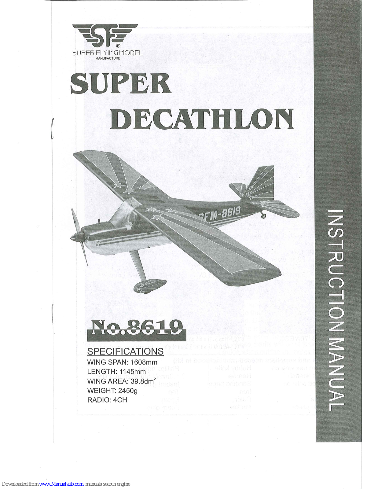 Super Flying Model Super Decathlon, Super Decathlon 8619 Instruction Manual - ManualMachine.com