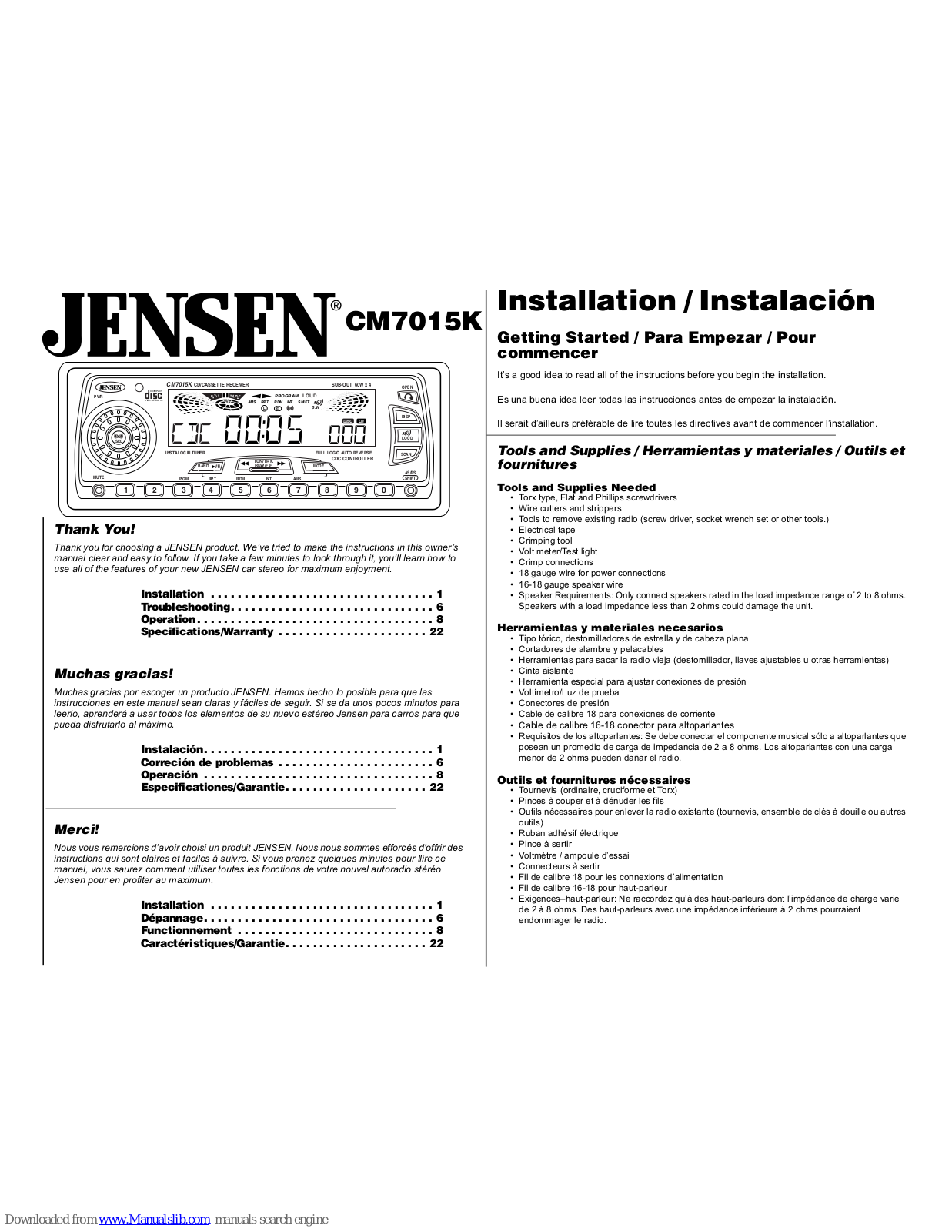 Jensen CM7015K User Manual