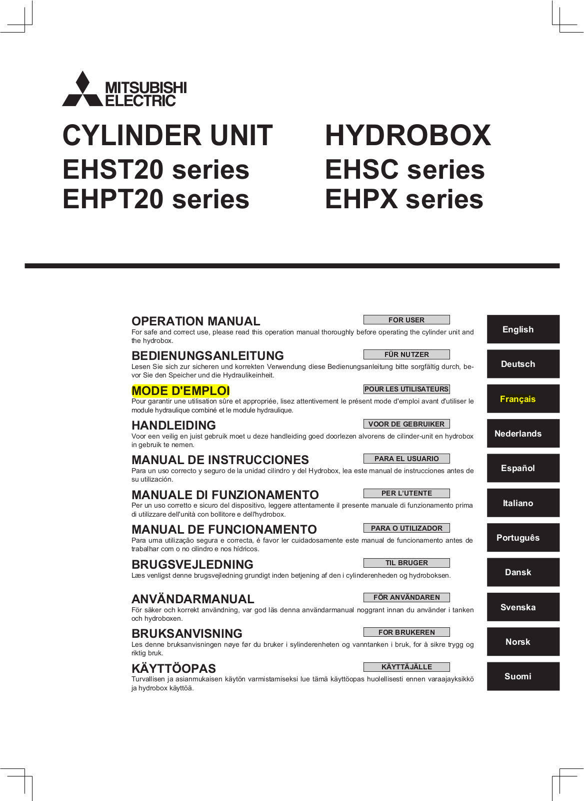 MITSUBISHI EHST20, EHPT20, EHSC, EHPX User Manual