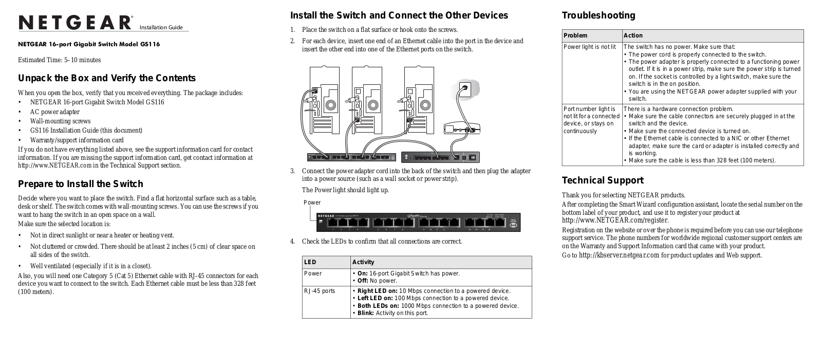 Netgear GS116 Quick Start Manual