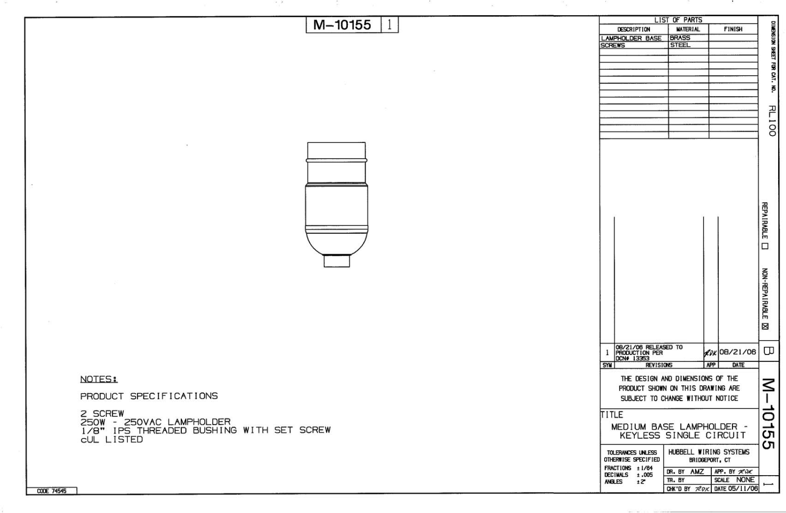 Hubbell RL100 Reference Drawing