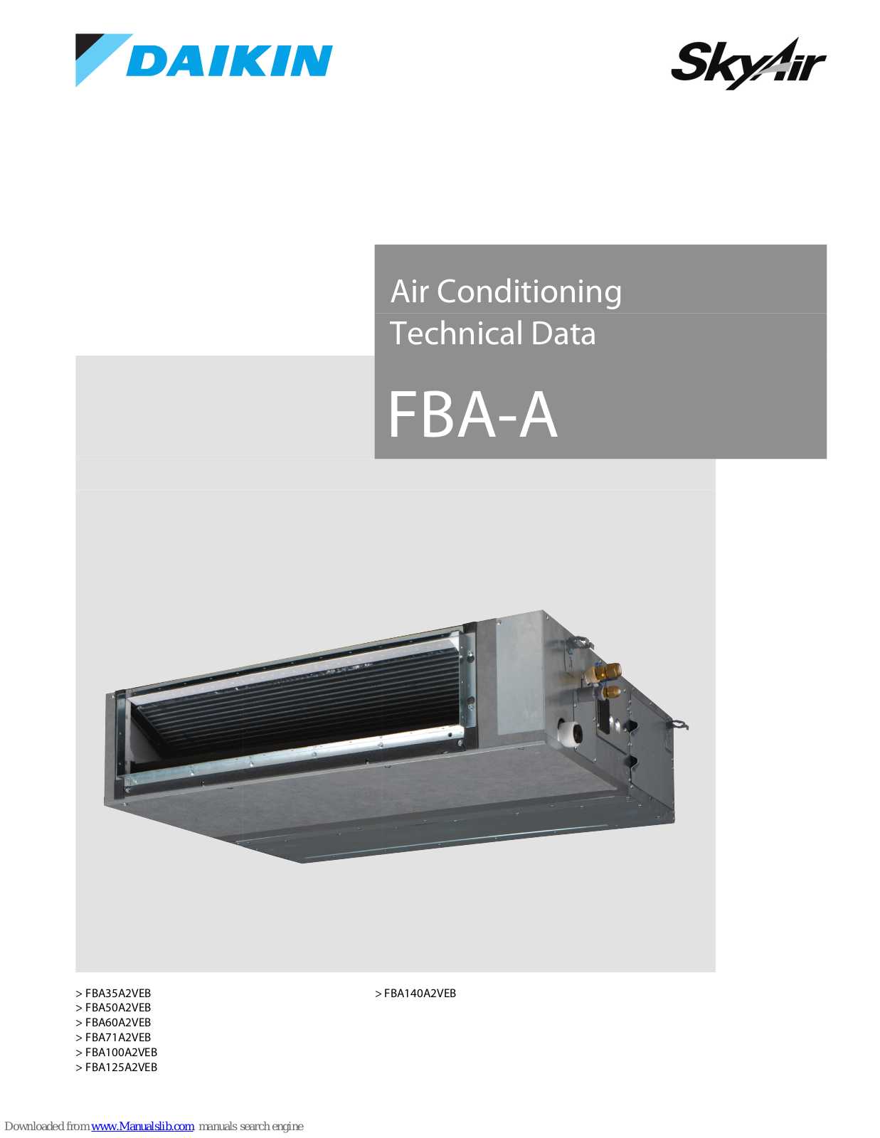 Daikin FBA35A2VEB, FBA50A2VEB, FBA60A2VEB, FBA71A2VEB, FBA100A2VEB Technical Data