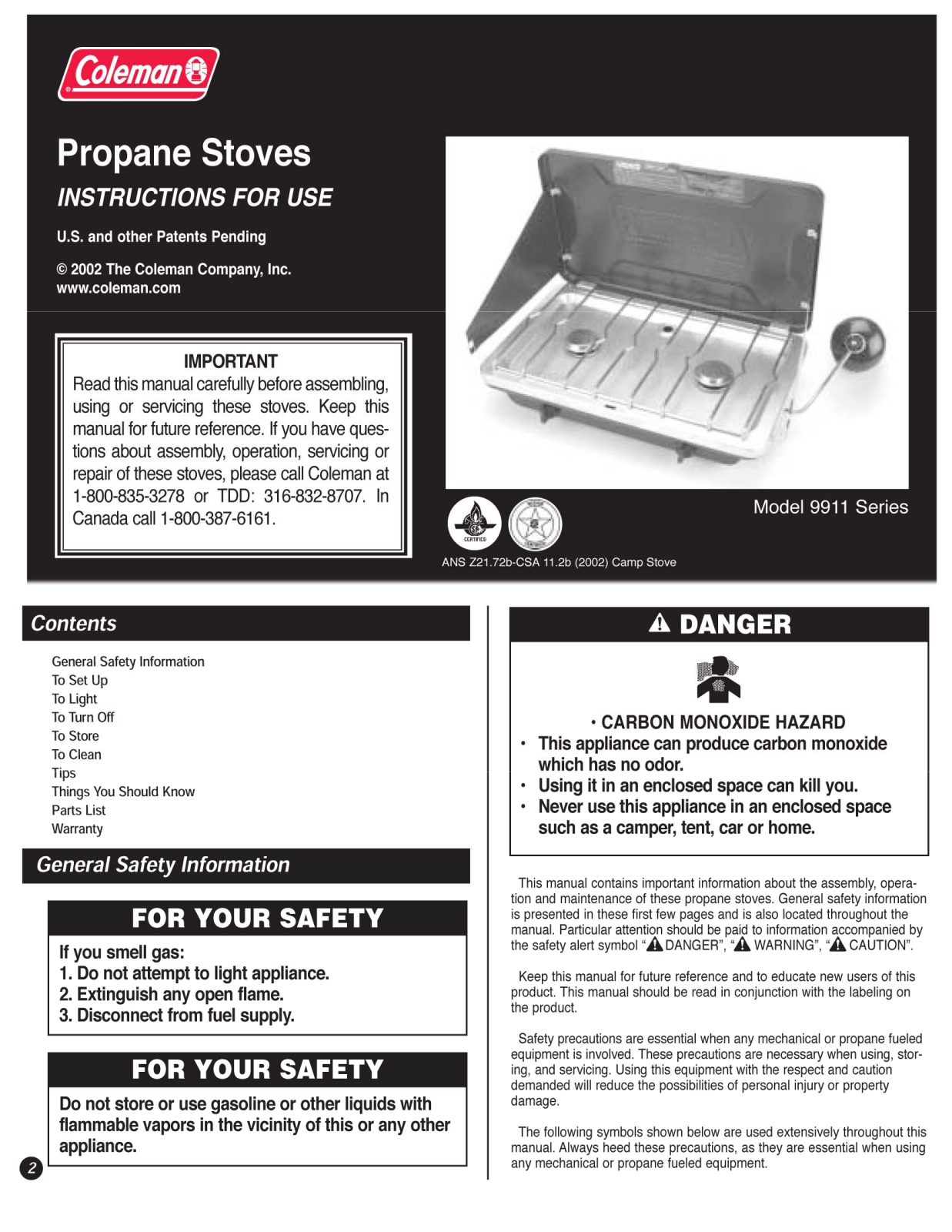 Coleman 9911 User Manual