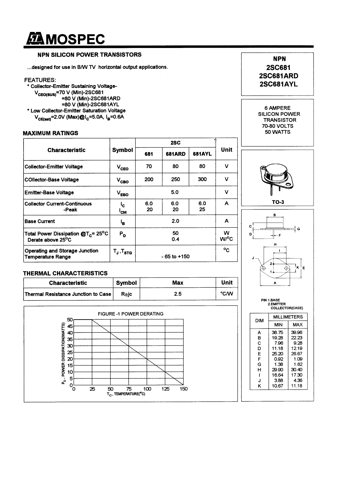 MOSPEC 2SC681AYL, 2SC681ARD, 2SC681 Datasheet