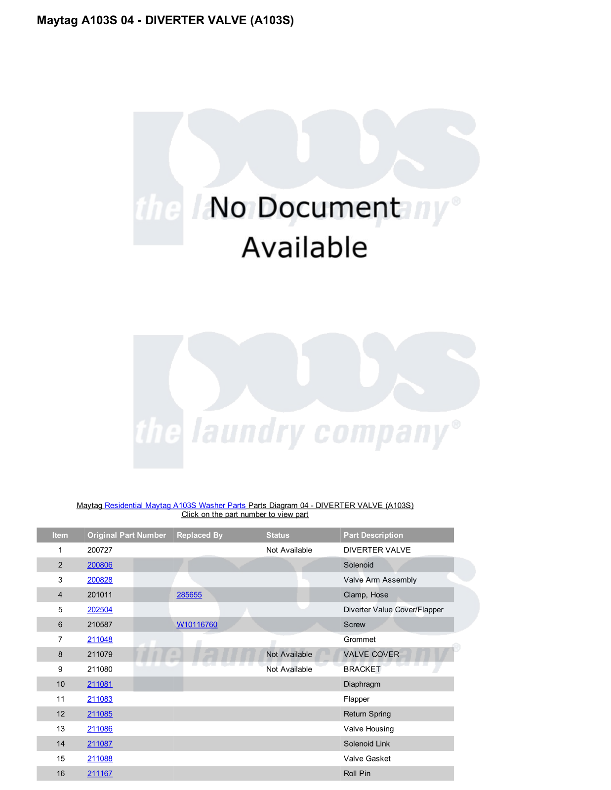 Maytag A103S Parts Diagram