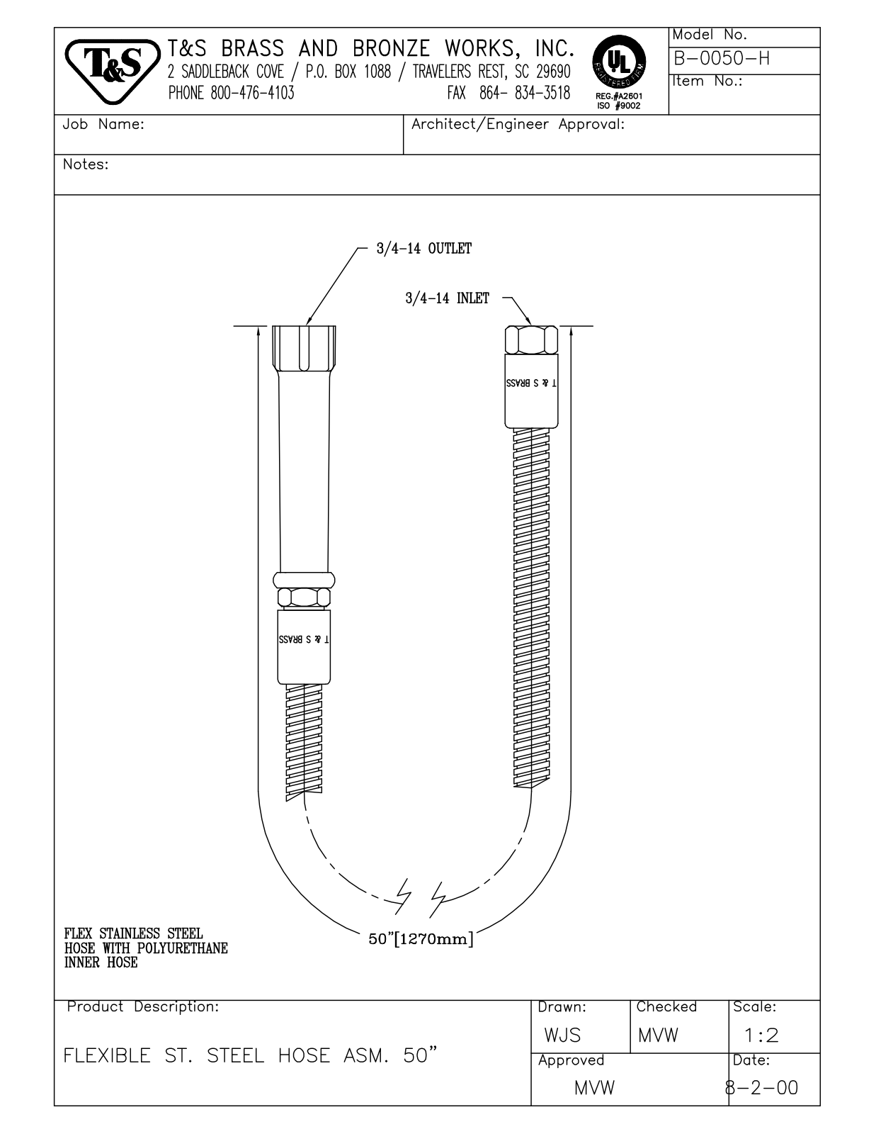 T & S Brass & Bronze Works B-0050-H General Manual