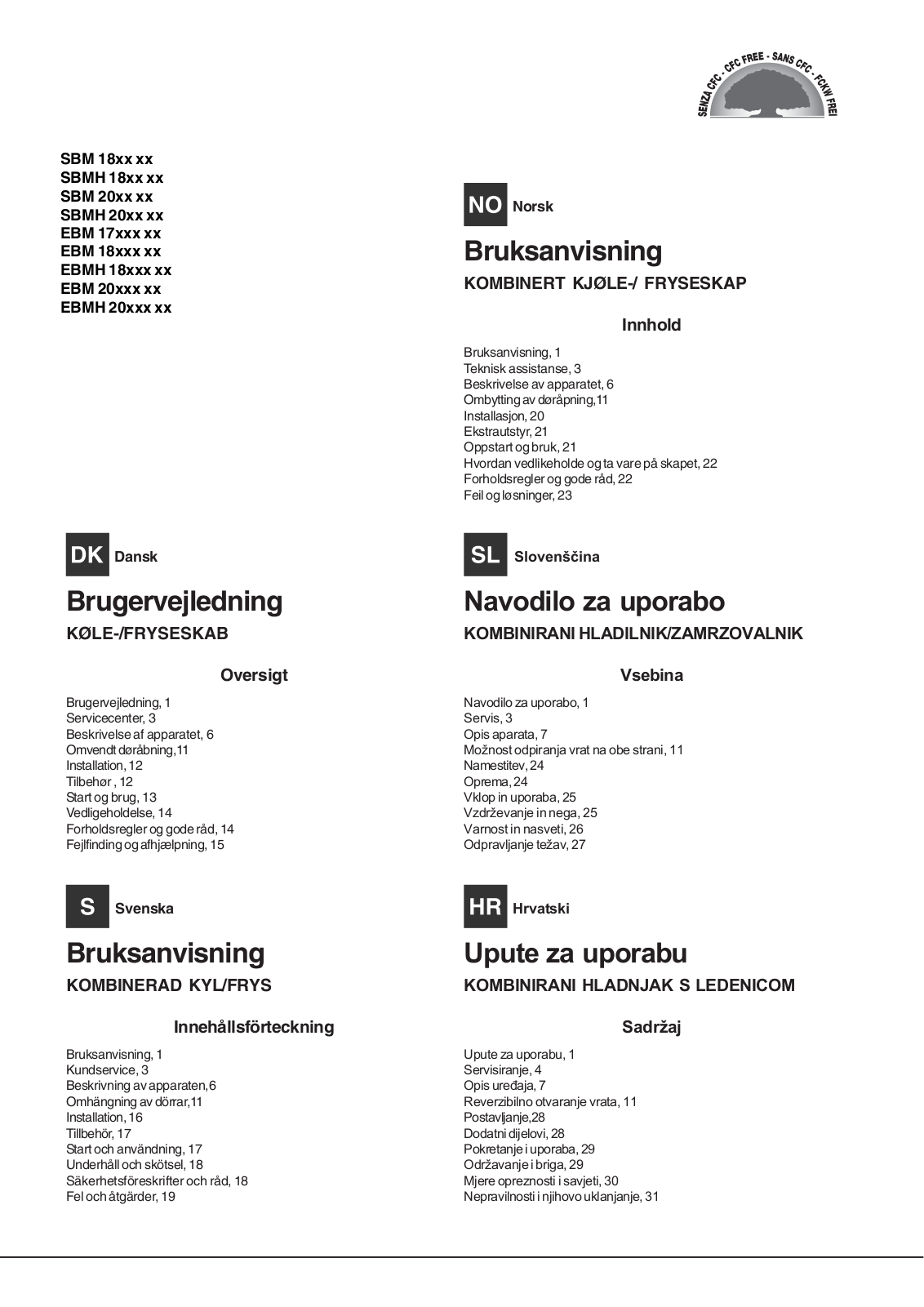 Hotpoint Ariston SBM 1820, EBM 17210 V, SBMH 1820 V, EBMH 18200 V User Manual