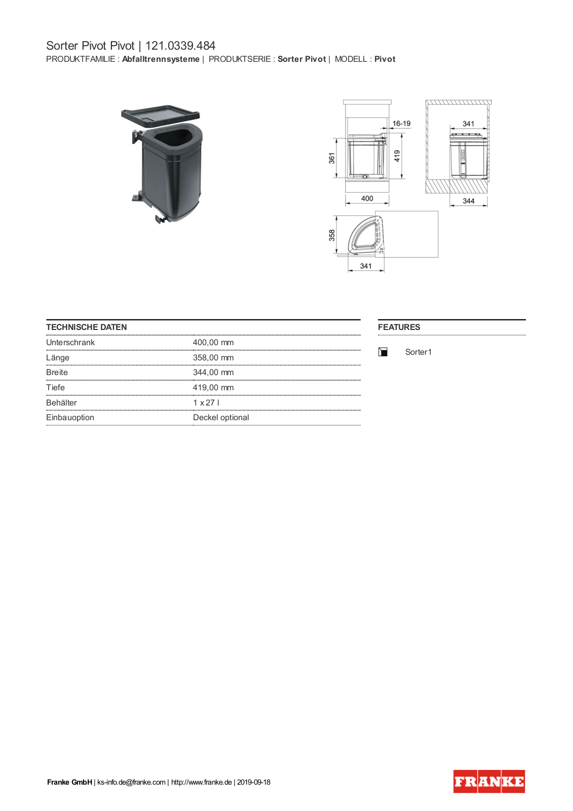 Franke 121.0339.484 Service Manual