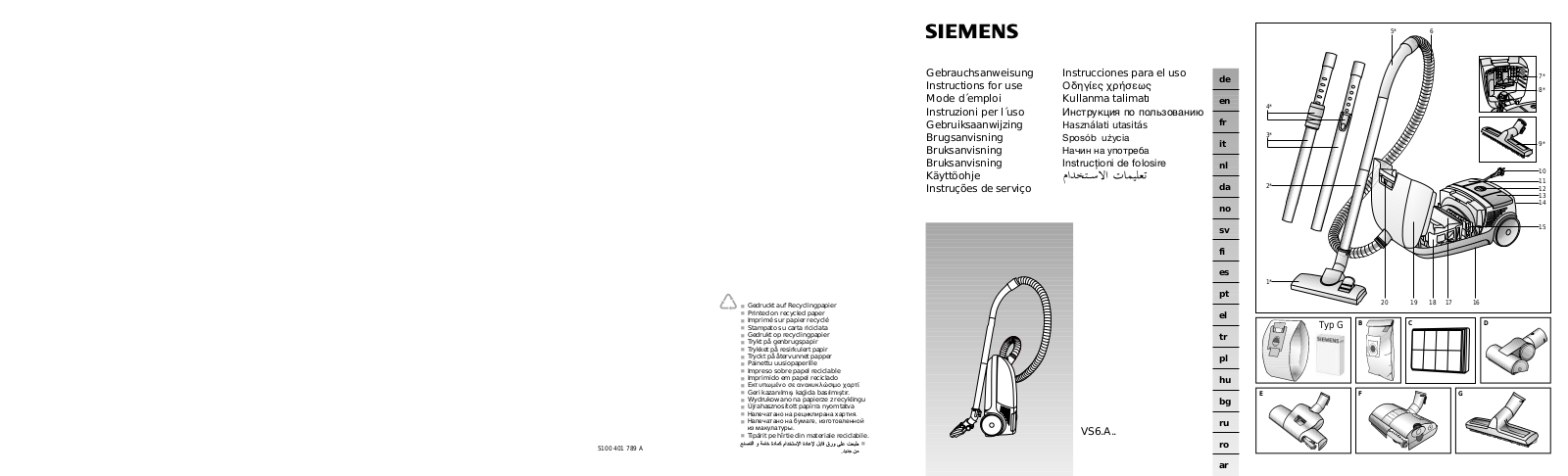Siemens VS63A20, VS63A00CH, VS63A00, VS63A17, VS63A19 Manual
