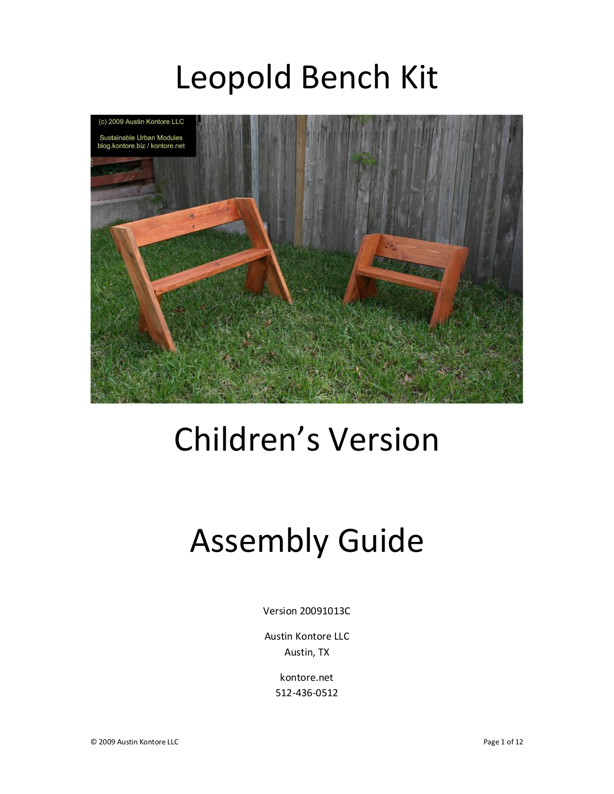 Austin Kontore Leopold Bench Kit Assembly Manual - ManualMachine.com